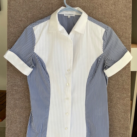 Blue and white short sleeve cotton shirt from Italy - Picture 7 of 8